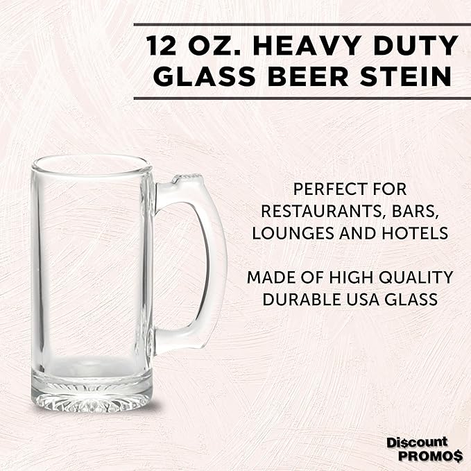 12 Libbey Beer Mugs Set, 12 oz. - Groomsmen Glassware - Clear