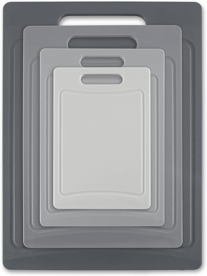 COOK WITH COLOR Non-Slip Cutting Board Set – Kitchen Essentials with Easy Grip Handle for Meat, Veggies, and Fruits, 4 Cutting Boards, Gray-New