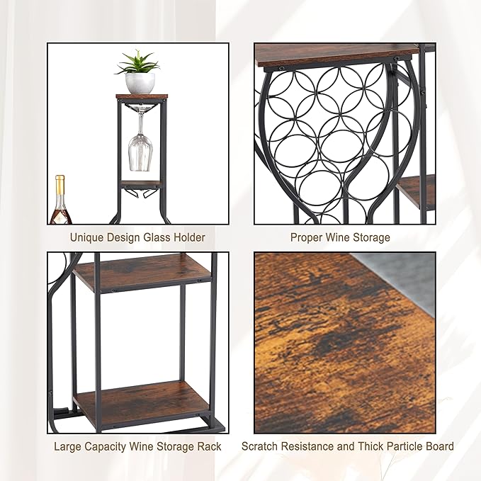 5-Tier Wine Rack Freestanding Floor, 11 Bottles Modern Wooden Wine Holder-Storage Cabinet for Home Bar, Kitchen, Dining Room Space Saving Bar Stand with Easy Assembly.(Brown)