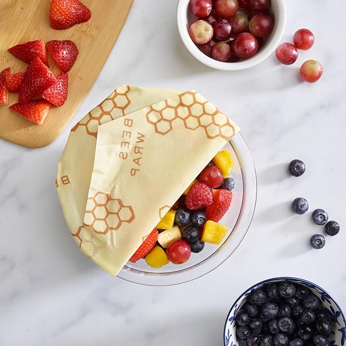 Bee's Wrap Beeswax Wraps for Food - Honeycomb Medium 3 Pack Made in USA Reusable & Organic Food Wraps, Sandwich Wrap & Bowl Covers - Eco-Friendly Alternative to Aluminum Foil & Plastic Wrap