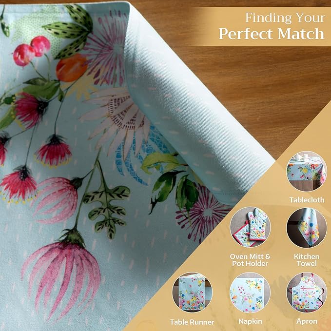 Maison d' Hermine Placemats Set of 4 100% Cotton Washable Cloth Place Mats, Reusable Table Mats for Kitchen Dining Decoration, Party, Wedding, Restaurant Spring/Summer (Jardin D'Ete - Mint, 13" x 19")