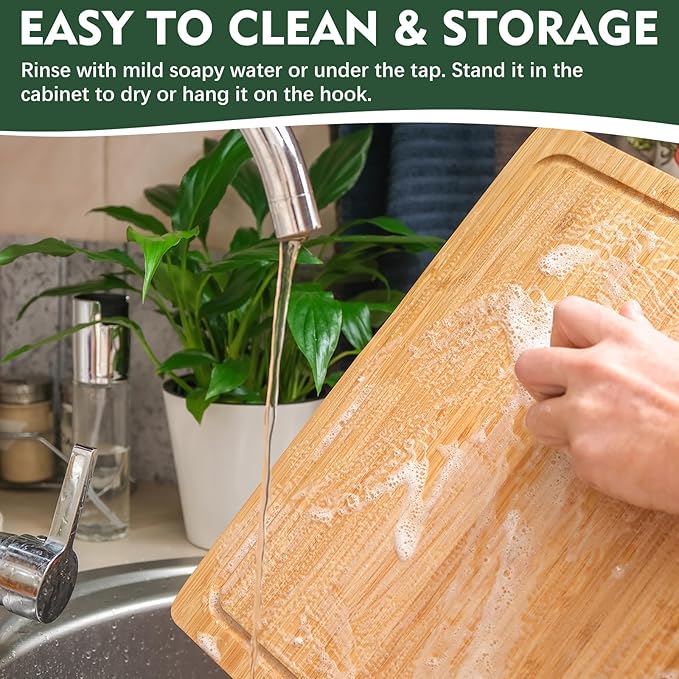 Unokit 3PCS Bamboo Cutting Boards Set - Large Natural Wooden Cutting Boards with Juice Groove & Built-in Handles，Ideal Charcuterie & Chopping for Meat, Vegetables, Dishwasher Safe