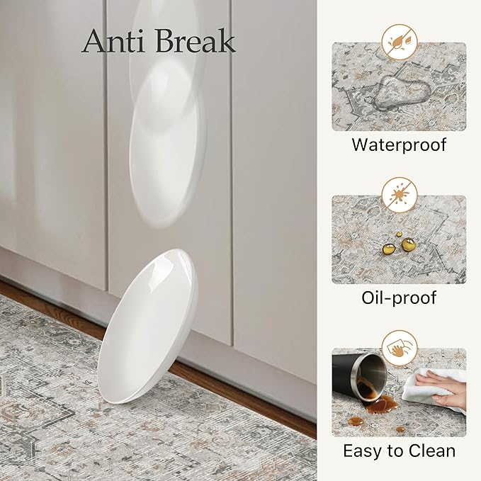 GENIMO Kitchen Mats for Floor 2PCs, Washable Anti Fatigue Mat for Cushioned, 17.3"x59"+17.3"x30", Waterproof Kitchen Rugs, Non Slip Comfort Standing Mat Rug for Home, Sink, Laundry, LightTaupeBrown