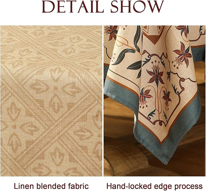 patdrea French Linen Tablecloth Soft Durable Floral Table Cloth Designer Kitchen Dining Tablecloth for Rectangular Tables for Parties Christmas 55"x 55"