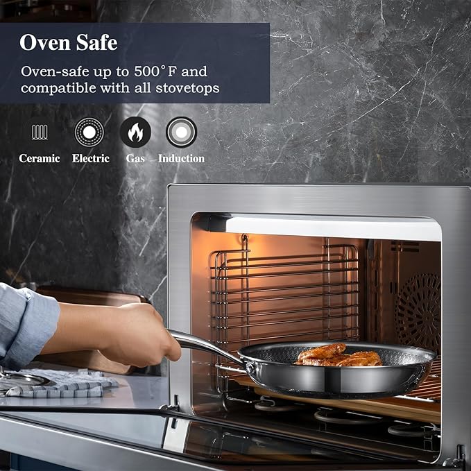 12 Inch Frying Pan,Non Stick Frying Pans,Stainless Steel Skillet,Non-Toxic,PFAS-Free,Suitable for All Cooktops.