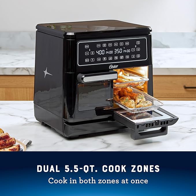 Oster 11-Quart Dual Air Fryer Oven with 2 Cooking Zones, Large Capacity Air Fryer with 6 Cooking Functions & 2 Baskets