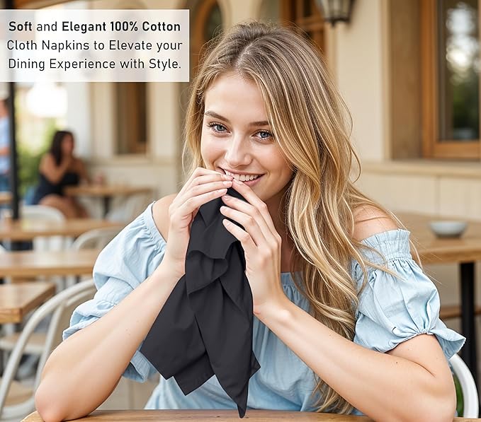 Ruvanti Cloth Napkins Set of 6, 18x18 Inches, 100% Cotton, Washable, Soft & Absorbent, Perfect for Wedding, Christmas, ‎Thanksgiving Dinners - Black Beauty