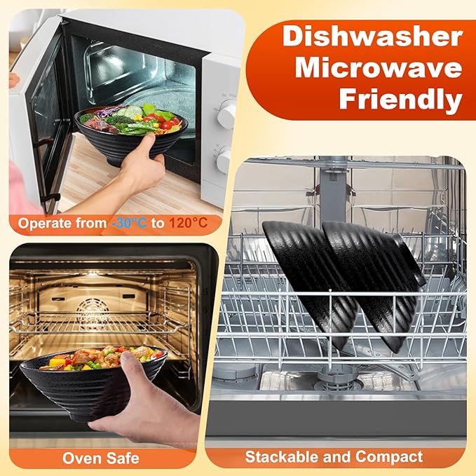 8-Inch Large Ceramic Ramen Bowl Set of 2 (9 Piece) - Microwave & Dishwasher Safe Porcelain Japanese Salad Noodles Cereal Fruit Pasta Soup Bowls with Recipes Chopsticks Forks Spoons for Men Women Gift