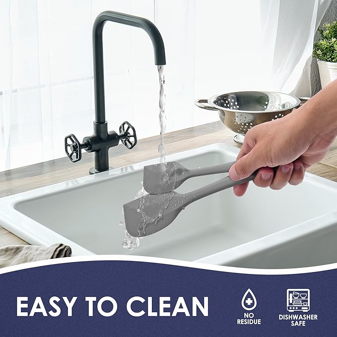 Heat Resistant 600℉ Silicone Spatula, Turner Mixing Spatulas set BPA Free Dishwasher Safe for Nonstick Cookware, Grey