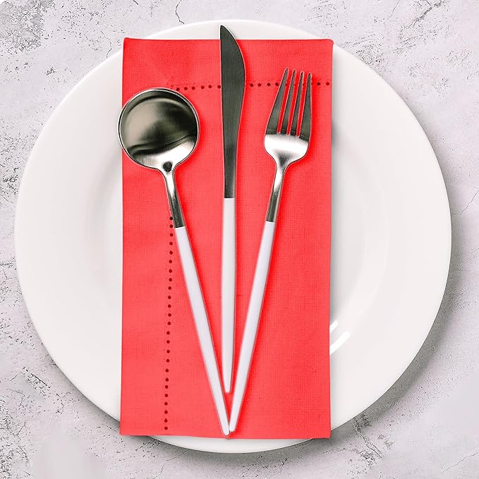 Urban Villa Cloth Napkins Hemstitch Solid Red100% Cotton Absorbent Dinner Napkins (Set of 6) 20x20 Inches Soft Durable Washable Reusable Ideal for Everyday Use Wedding Parties Cloth Dinner Napkins