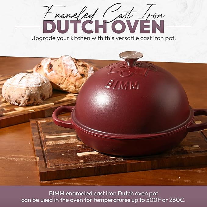 Cast Iron Dutch oven Pot with Lid for Sourdough Bread Baking – Versatile Bread Oven with Non-Stick Enamel Coating, Matte Finishing, Exquisite Embossed Pattern & Ergonomic Handles