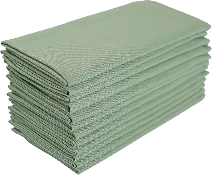 Solid Color Linen Blended Thin Dinner Cloth Napkins - Set of 12 (40 x 40 cm) - for Easter Parties Events & Home Use (Lime Cream)