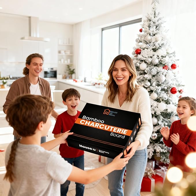 Large Bamboo Charcuterie Boards Gift Set with 4 Hidden Drawers, Cheese Knives, Ceramic Bowls & Plates, Recipe Book, Perfect House Warming Gifts New Home