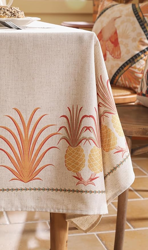 patdrea Designer Orange Tablecloth for Rectangle Tables,Pineapple Tree Pattern Linen Tablecloth,Tropical Style Fruit Table Cover Cloth Decor for Kitchen Dining Christmas,63"*110"
