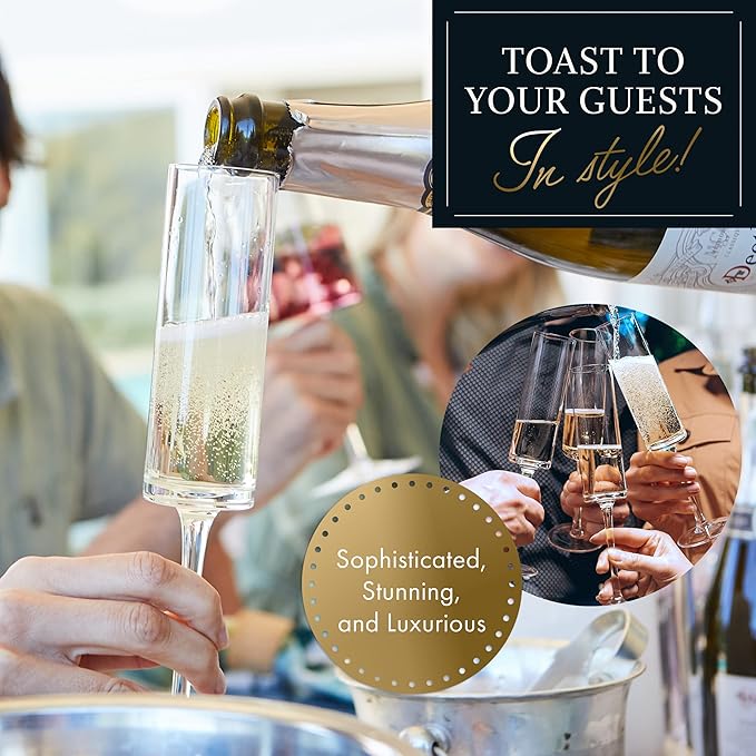 ELIXIR GLASSWARE Champagne Flutes - 6 oz - Set of 2 Crystal Glass Flutes, Hand Blown Edge Champagne Glasses - Premium Crystal Champagne Glasses - Wedding Gifts for Couples, Engagement Gift