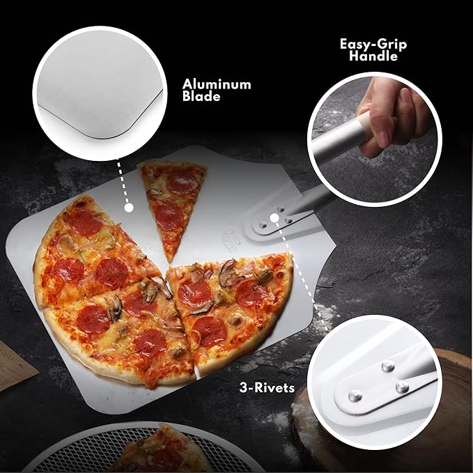 New Star Foodservice 50165 Aluminum Pizza Peel, Wooden Handle, 12 x 14 inch Blade, 36 inch overall