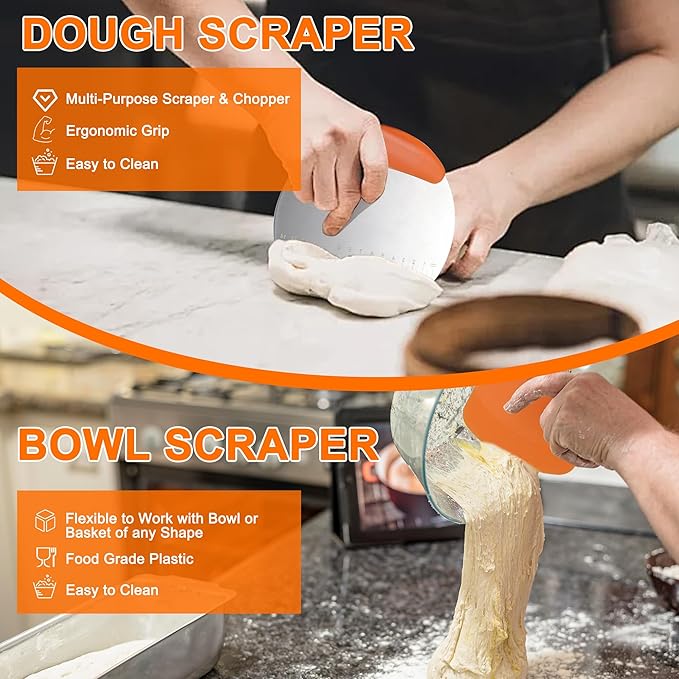 Sourdough Starter Kit,10 Inch Round & 9 Oval Cotton Rope Banneton Bread Proofing Basket with Bread Lame, Scraper,Sling, Dough Whisk,Perfect Gifts for Bakers Sourdough Bread Baking Supplies