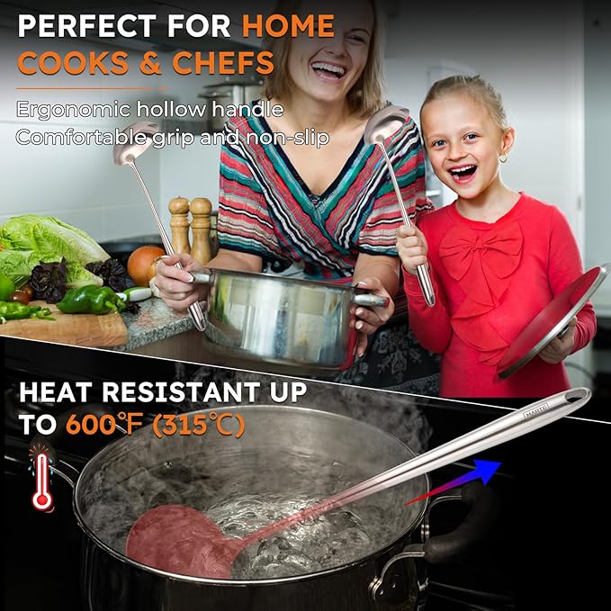 MARTE 16’’ Soup Ladle, 304 Stainless Steel Deep Ladle Spoon, [Rustproof, Integral Forming, Heat-Resistant] Metal Cooking Spoon,High-Grade Kitchen Tool for Service-Ergonomic Long Handle-Dishwasher Safe