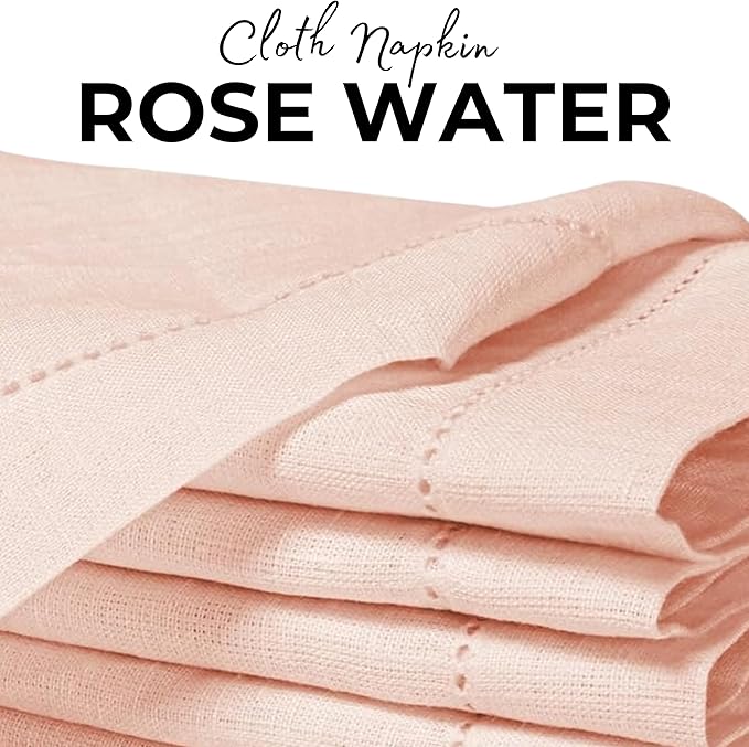 Bedding Craft Linen Napkins Set of 4 Rose Water -100% Linen Size 18"x18" with Retail Gifting Package,Wedding, Dinner Napkins, Fabric, Machine Washable Dinner Hemstitched