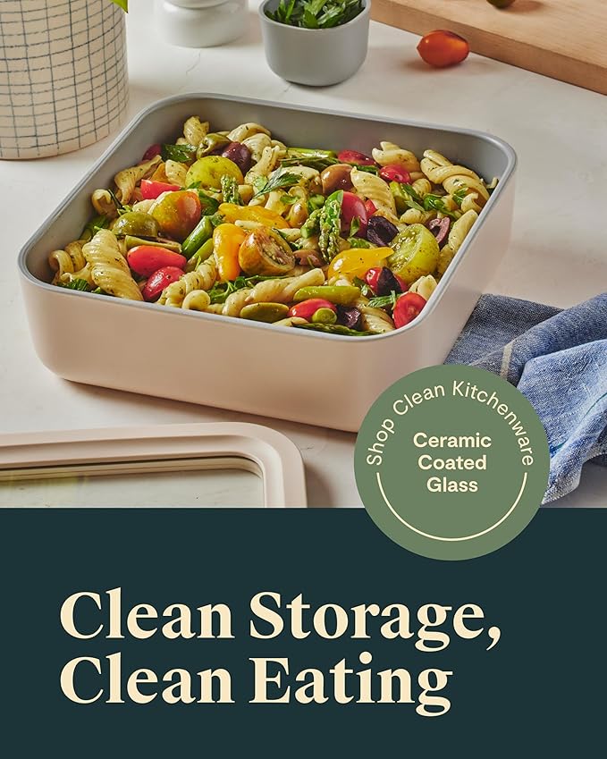 Caraway 6pc Glass Food Storage Set – 10 Cup Food Containers (6) - Ceramic Coated - Non Toxic, Non Stick with Lids - Microwave Safe - Mist