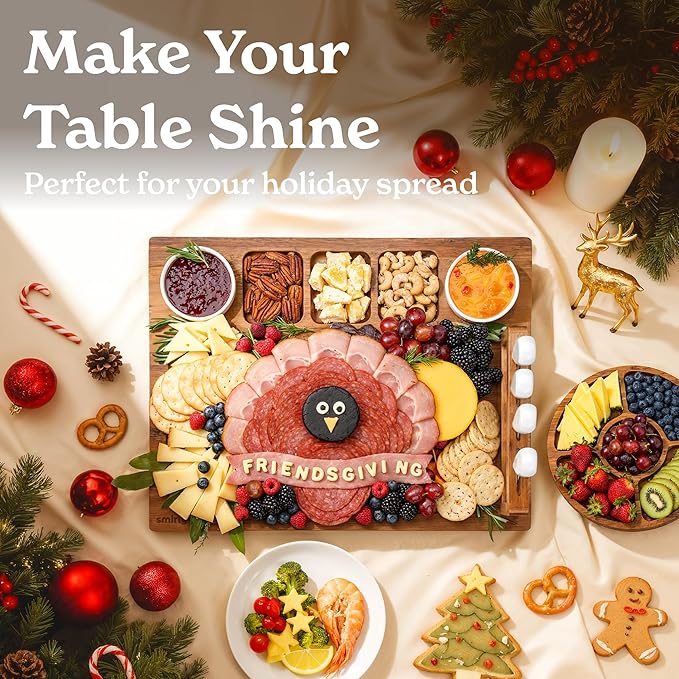 SMIRLY Charcuterie Boards Set - Large Acacia Cheese Board set - House Warming Gifts New Home, Wedding Gift for Couple, Bridal Shower Gift, Birthday Gifts for Women