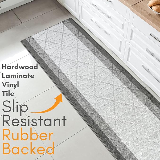 25 ft Grey Extra Long Hallway Rug | Custom Length – Cut to Fit Your Space | Slip Resistant, Non-Skid Backed | Easy to Clean, Washable, Durable, Pet Friendly | 2'1" x 25'1'' Runner Size | REMNAZ