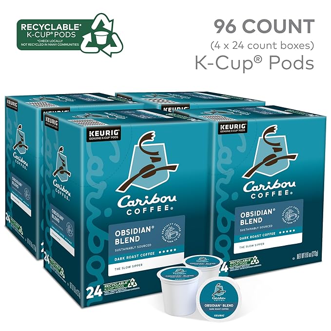 Caribou Coffee Obsidian Keurig Single-Serve K-Cup Pod, Medium Roast Coffee, 96 Count