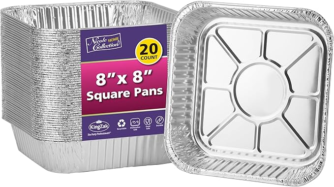 Nicole Home Collection 8x8 Aluminum Pans (20 Pack) 8 Inch Foil Pans - Cake Pans - Aluminum Square Pans - Disposable Food container - great For Cake Baking, Cooking, Heating, Freezing, Prepping Food