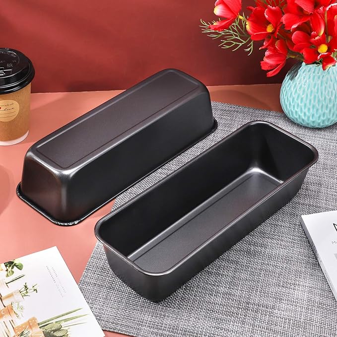 Beasea Long Loaf Bread Pan, 12x4 Inch 2 Set Rectangle Loaf Pan, Nonstick Bread Pans Carbon Steel Toast Pan Black Cake Pan Loaf Baking Pans Bakeware for Oven Baking