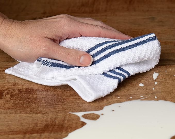 Sticky Toffee Cotton Dishcloths Set of 8 – 12x12 in Dark Blue and White Dish Towels, Reusable and Absorbent Tea Towels for Cleaning or Drying, Oeko-Tex Cotton