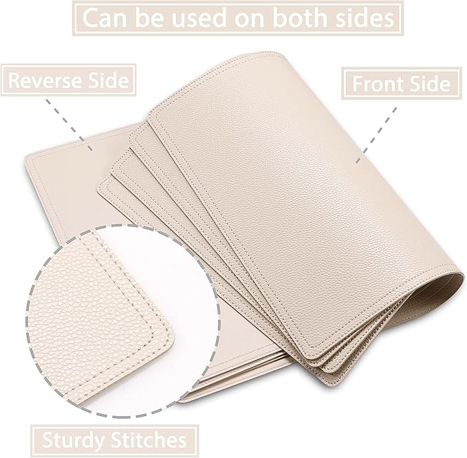 Set of 6 Faux Leather Placemats, PU Table Mats, Waterproof, Stain Resistant, Heat Resistant, Non-Slip Easy to Clean for Kitchen Dining Table,Conference Table, Beige
