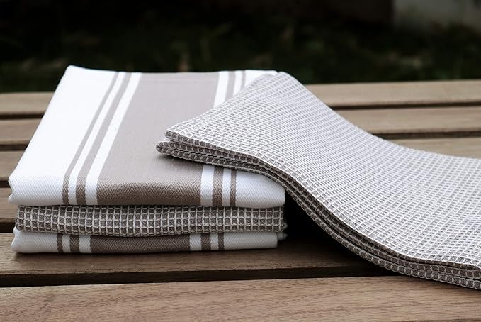 AMOUR INFINI Cotton Kitchen Towels - Set of 4 Highly Absorbent, Ultra Soft Waffle Weave Tea Towel with Hanging Loop - 20x28 Inch Quick Drying Dish Cloths for Cleaning (Beige)