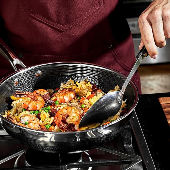 HexClad Hybrid Nonstick 10-Inch Wok, Stay-Cool Handle, Dishwasher-Friendly, Oven-Safe Up to 900°F, Induction Ready, Compatible with All Cooktops