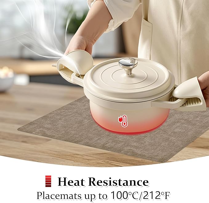 FROMHEART Faux Leather Placemats Set of 8–Waterproof,Heat/Oil Stain-Resistant PU Table Mat–Reversible,Non-Slip,Easy to Clean Place Mats for Kitchen,Dining,Indoor/Outdoor,(Light Coffee,11.8" x 17")