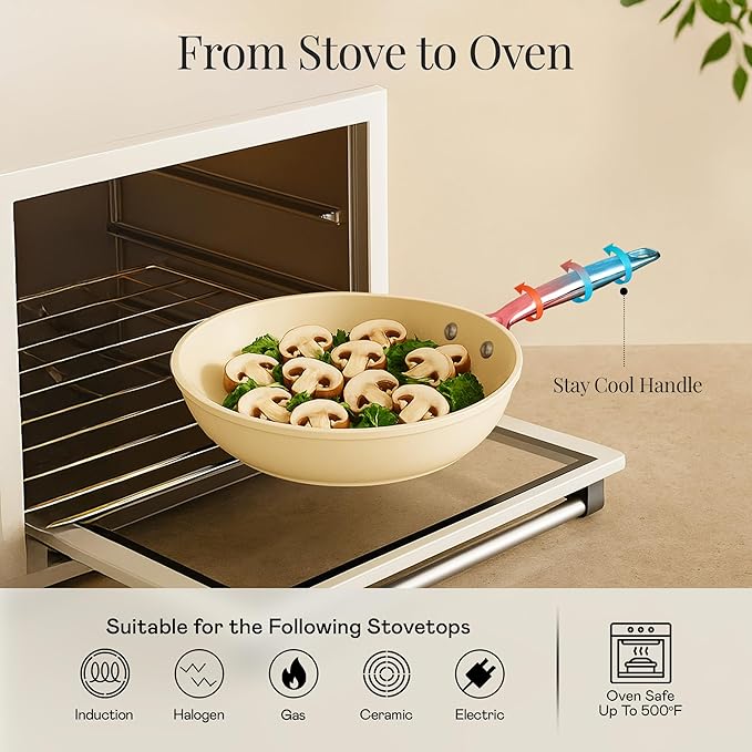 GOTHAM STEEL PRO 13 Pc Ceramic Cookware Set Nonstick, Pots and Pans Set Non Stick for Kitchen, Hard Anodized Induction Cookware, Non Toxic Made Without PFOA PFOS, Oven & Dishwasher Safe, Cream White