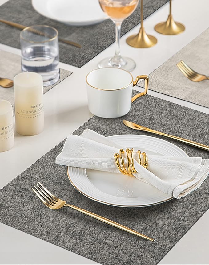 SUEH DESIGN Leather Placemats Set of 6 Reversible Table Mats Heat Resistant Waterproof No-Slip Place Mats for Dining Table Kitchen Parties