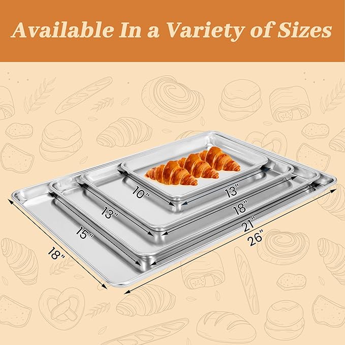 6 Pack Quarter Size Baking Sheet Pans, Aluminum Commercial Cookie Sheets Non-Stick, 13"x10"