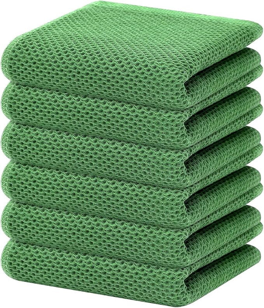 Homaxy 100% Cotton Waffle Weave Kitchen Dish Towels, Ultra Soft Absorbent Quick Drying Cleaning Towel, 13 x 28 Inches, 6-Pack, Grass Green