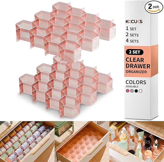Honeycomb Separator Adjustable Drawer Organizer Divider for Underwear Belt-Scarf Socks Organizer (Pink(2pcs))