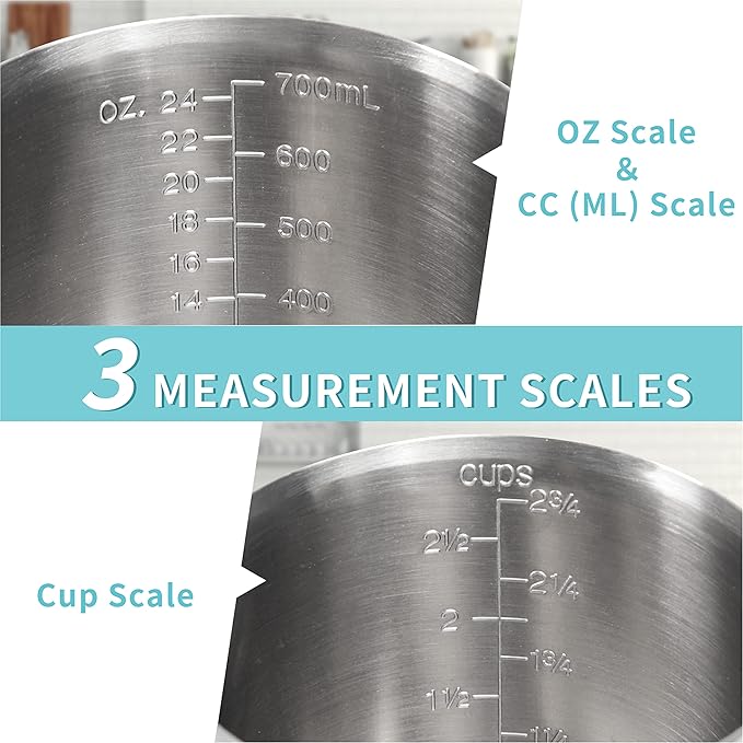 Measuring Cup, [Upgraded, 3 Measurement Scales, Including Cup Scale, ML Scale, Ounce Scale], Newness Stainless Steel Measuring Cup with Marking with Handle, 24 Ounces (0.7 Liter, 3 Cup)