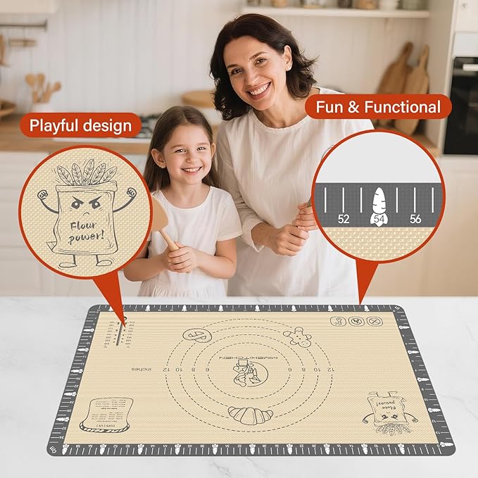 Silicone Mat for Baking Macaron, Bread, Pizza, Extra Thick Silicone Baking Mat with Measurement, Non Stick Pastry Mat for Dough Rolling Out, Heat Resistant to 480°F Gift for Baker