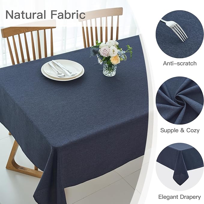 maxmill Square Tablecloth Linen Texture Stain Resistant Waterproof Wrinkle Resistant Washable Soft Table Cloth, Decorative Fabric Table Cover for Dining Room Dinner Party, 52 x 52 Inch, Navy Blue