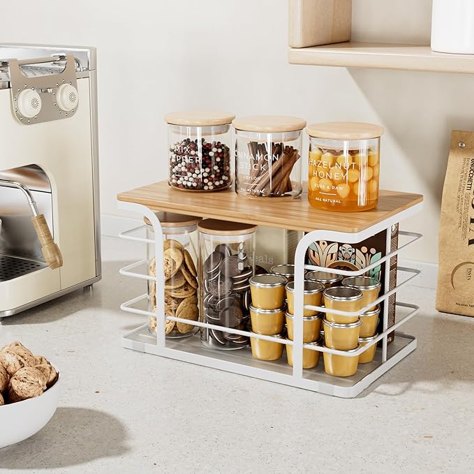 Potato and Onion Storage Bin,Kitchen Organizers Pantry Bin with Bamboo Top for Onion,Potato,Fruits,Vegetable,Produce Storage, White