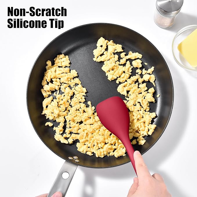 Doosu Silicone Spoon Spatula, 600ºF Heat-Resistant Food Grade Rubber Spoonula with Seamless Design, Non-Stick Flexible Scraper Kitchen Cooking Spoon Baking Tool for Mixing, Scraping (Red)