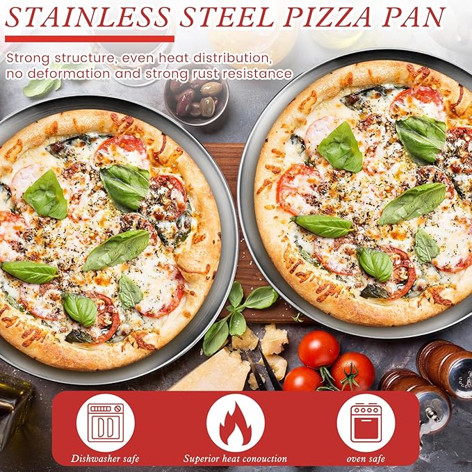 12 Pcs Pizza Stand Set: 4 Metal Stands, 4 Pizza Pans, 4 Spatulas for Weddings, Party(Silver,Round with Legs)