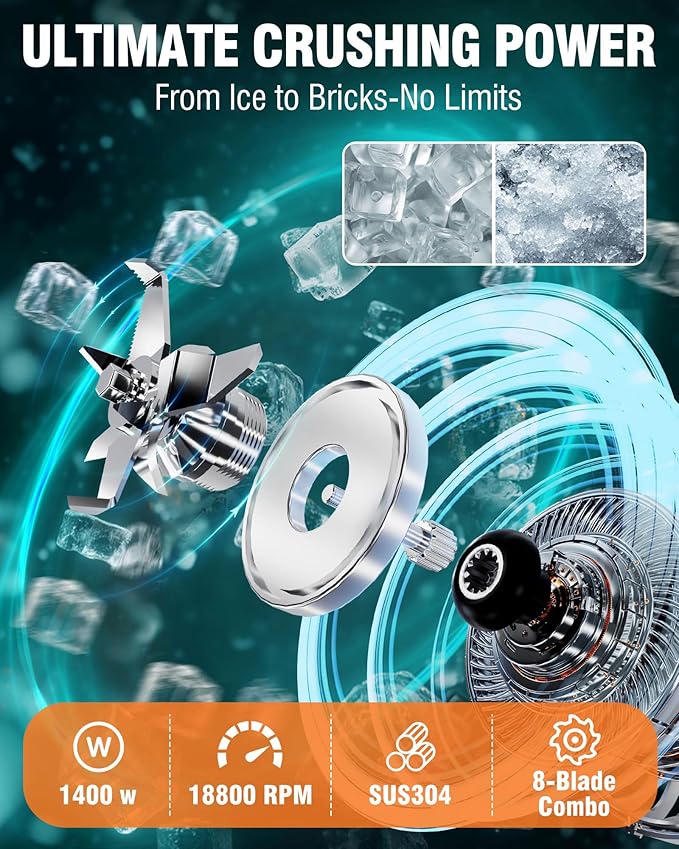 WantJoin Commercial Blender - 136 Oz Large Capacity Professional Blender Heavy Duty w/Pure Copper Motor,Dishwasher safe, 8-Blade Combo, 18800 RPM, Multi Speeds, Smoothie Blenders for Juice