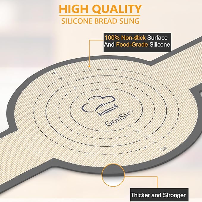 Silicone Bread Sling, Round and Oval Dutch Oven Baking Mat with Upgraded Handles, Non-Stick & Easy Clean Baking Mat to Transfer Sour Dough Easily, 2 Pcs Reusable Bread Mat Set