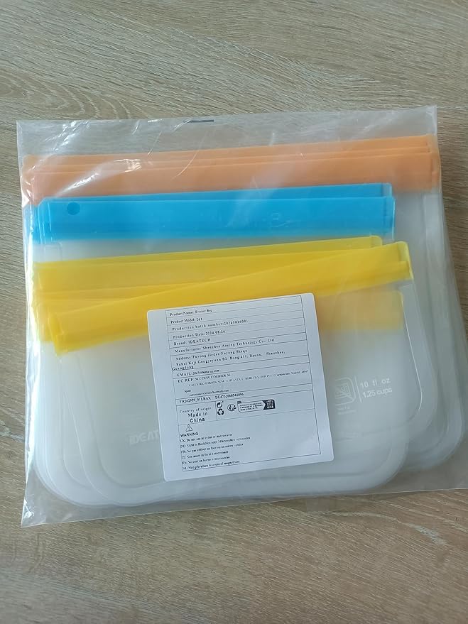 IDEATECH 12Pack Reusable Food Storage Bags Dishwasher Safe,Leakproof Gallon Freezer Bags, BPA Free Quart Sandwich Size Silicone Reusable Baggies for Marinate Meats,Travel(7Gallon 5Quart, Colored)