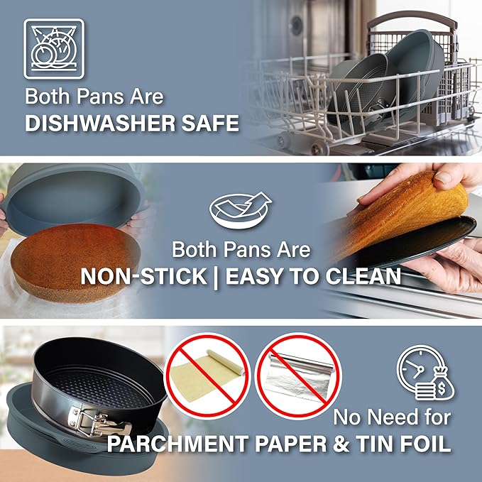 Spring Form Pans for Cheesecake, 6/8/10 Inch NONSTICK Springform Pan Set - Cheesecake Pan Set with LEAKPROOF SILICONE PROTECTOR - Cheese Cake Pans for Baking in WATER BATH - NO FOIL WRAP