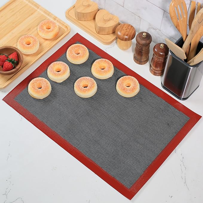 Perforated Silicone Baking Mat for Two-Thirds Size Pan, Non-Stick Eclair Baking Mat for 15x21 Big Sheet, Reusable Cookie Sheet Liner for Two Thirds Sheet Pans for Sugar Cookies 1 PCS